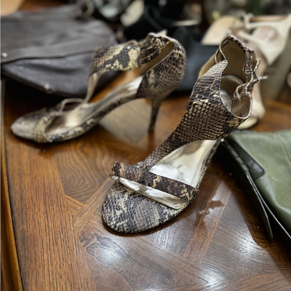 Impo Snake-Print Ankle-Strap Heels - Brown/Tan
